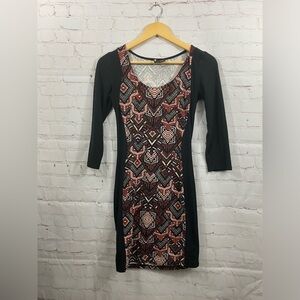 Ultra Flirt Fitted Dress Womens Size Small Black Tribal Stretchy Bodycon Dress